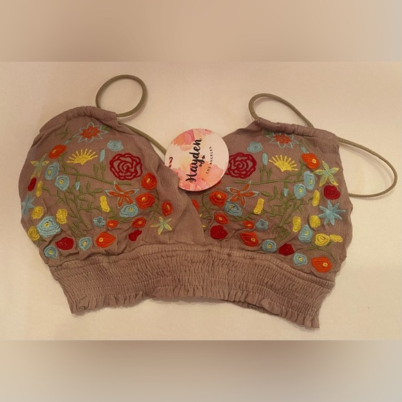 Hayden Los Angeles Other - Hayden Los Angeles Floral Embroidered Boho Bralette Mauve Taupe S/M H5476 NEW